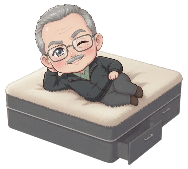 Illustration of a man resting comfortably on a soft-sided waterbed